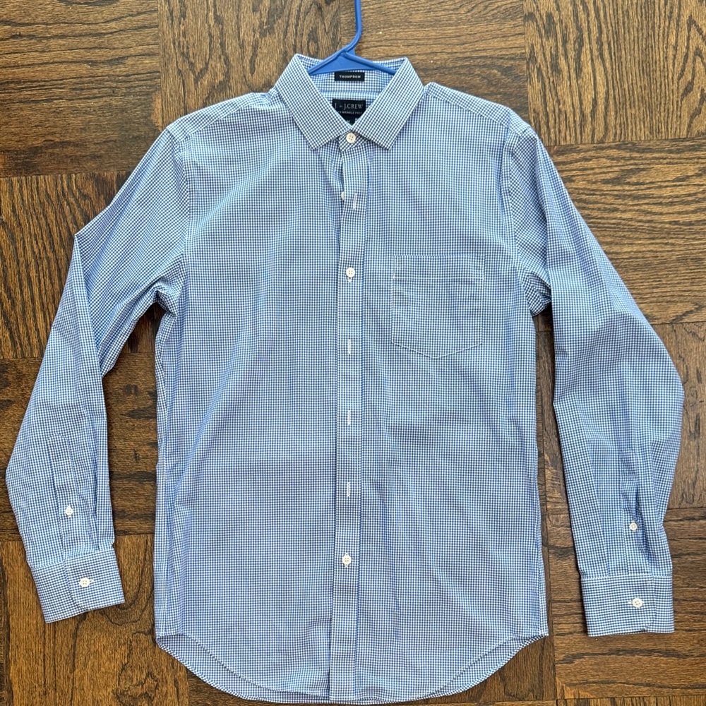 J. Crew Thompson Flex Wrinkle Free Dress Shirt Blue Gingham Plaid Medium 15-15.5